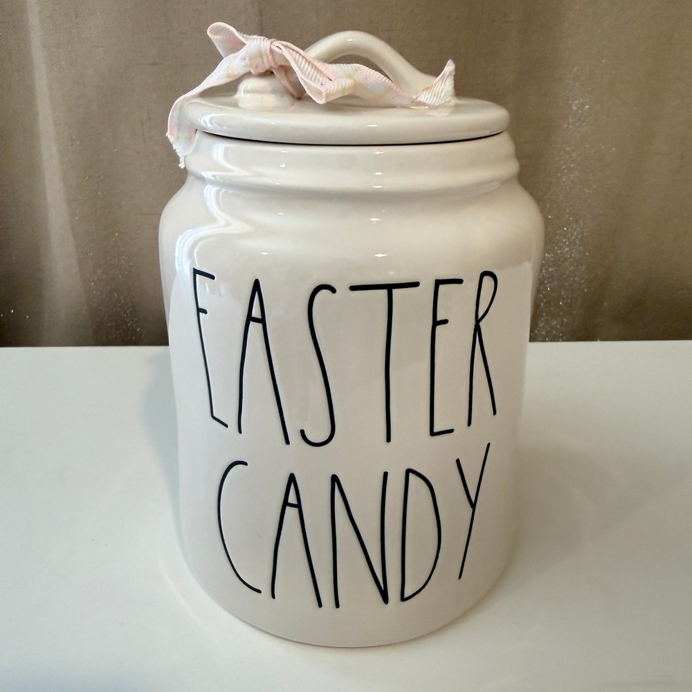 Rae Dunn Easter Candy Ceramic‎ Canister Ivory Magenta Artisan Collection Jar Lid